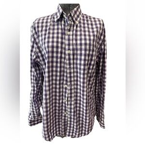 J crew purple white‎ check-button down-size medium-unisex-all cotton! 1980s VTG